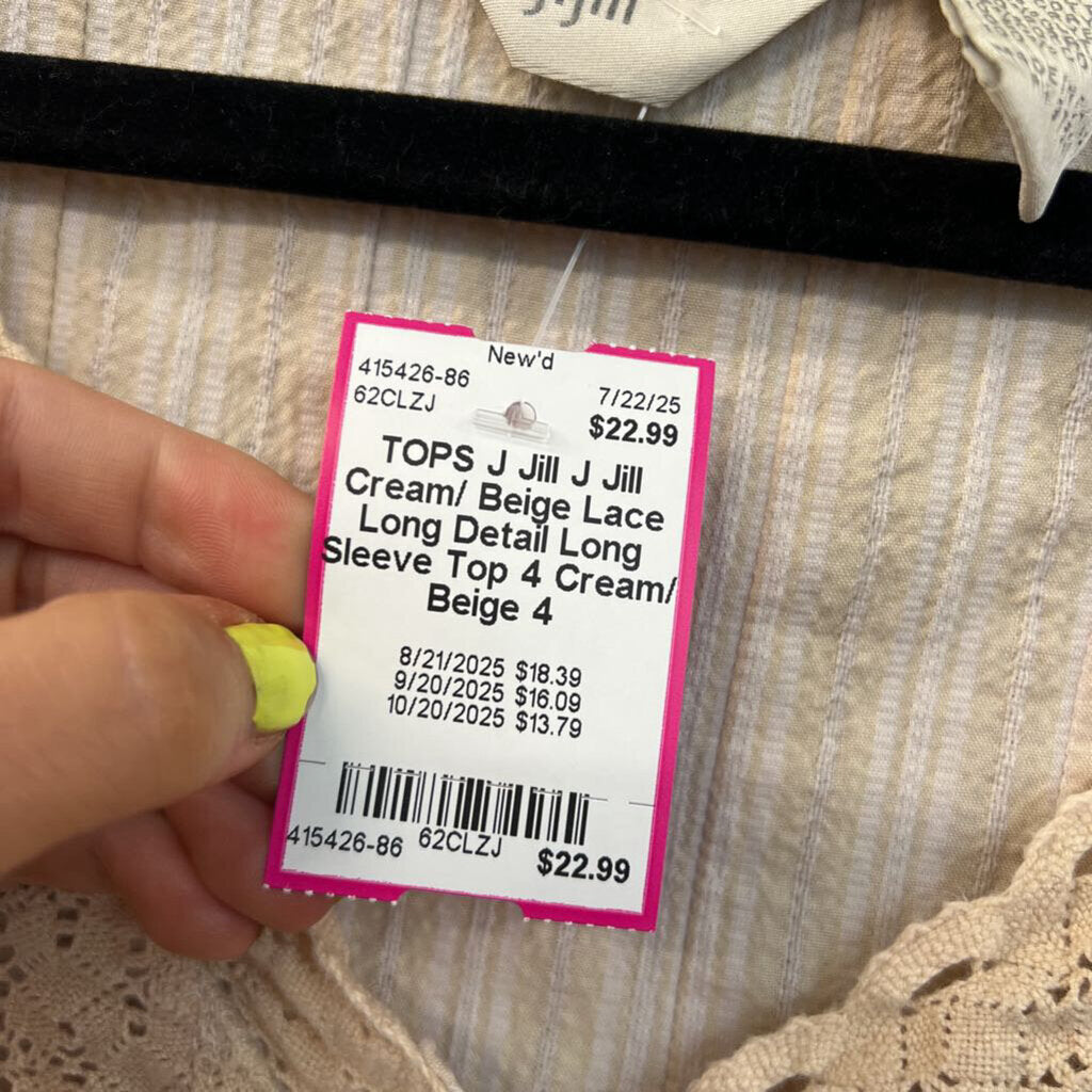 J Jill Cream/ Beige Lace Long Detail Long Sleeve Top 4