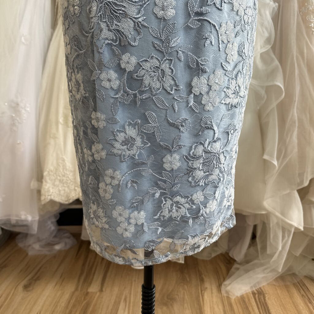 Alex Evenings Blue Sequin Lace Short Sleeve Formal Dress 8