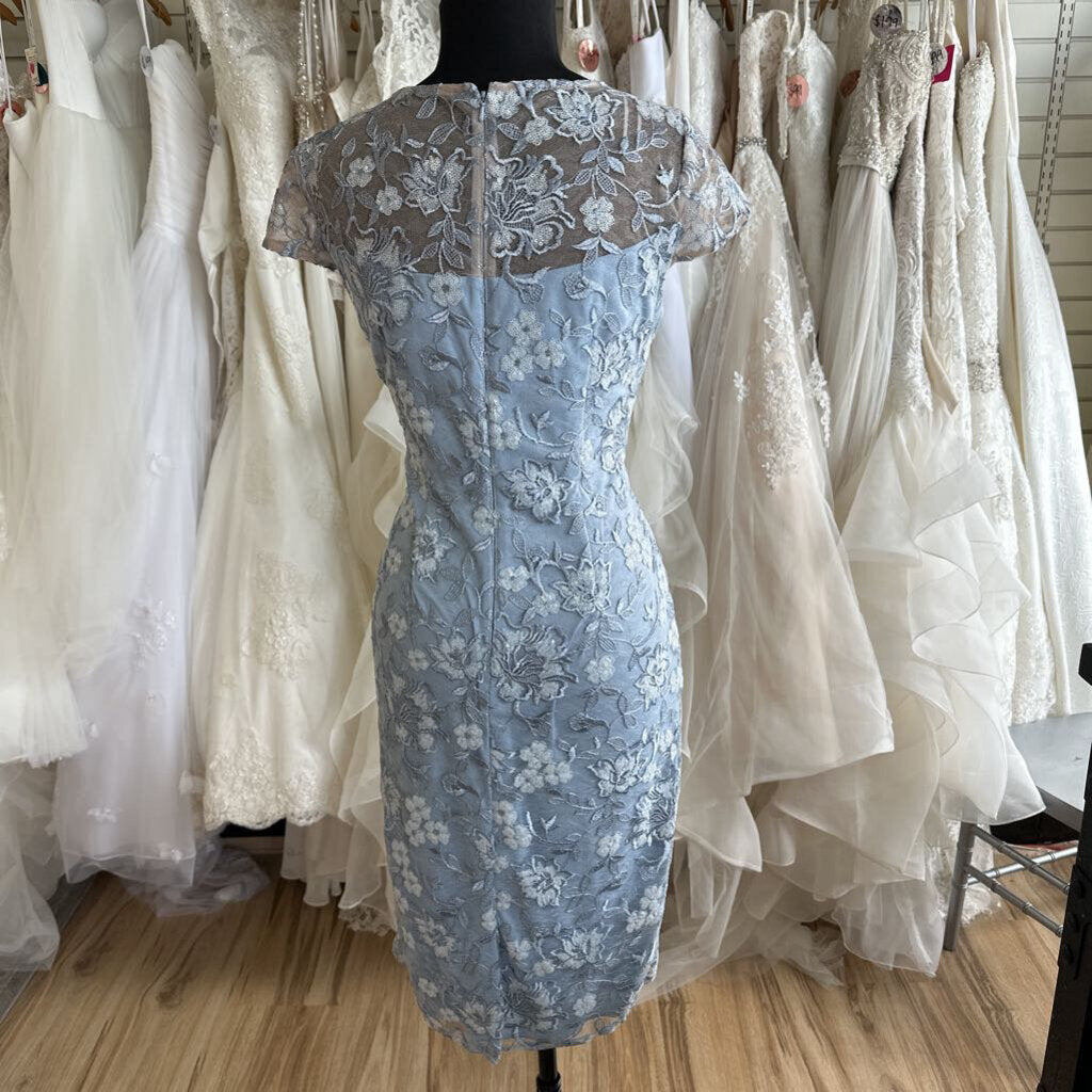 Alex Evenings Blue Sequin Lace Short Sleeve Formal Dress 8