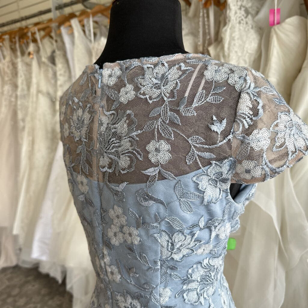 Alex Evenings Blue Sequin Lace Short Sleeve Formal Dress 8