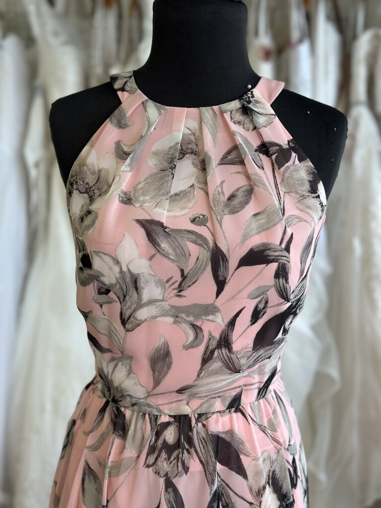 Eliza J Pink/ Black/ White Flower Print High Neck Long Formal Dress 10