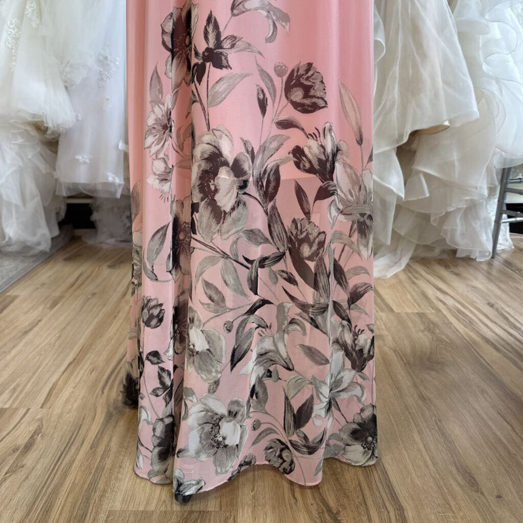 Eliza J Pink/ Black/ White Flower Print High Neck Long Formal Dress 10
