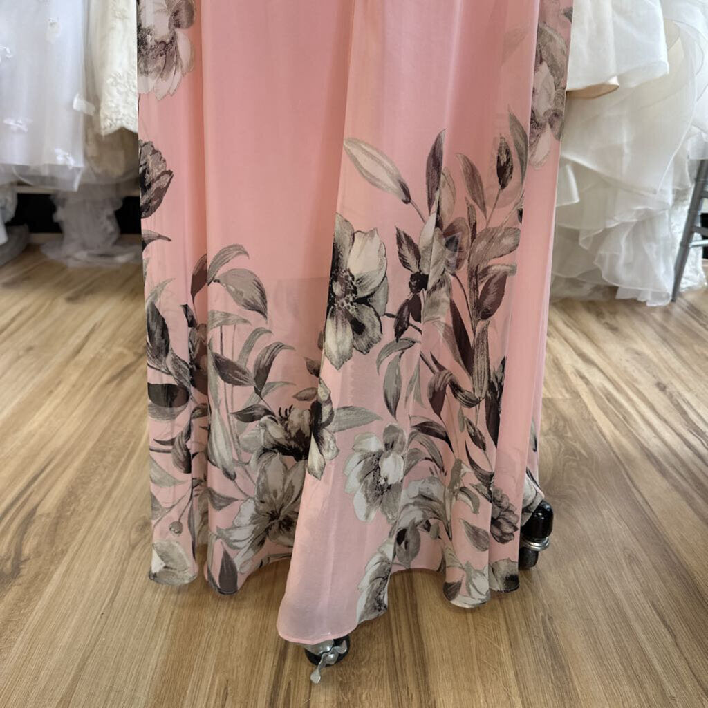 Eliza J Pink/ Black/ White Flower Print High Neck Long Formal Dress 10