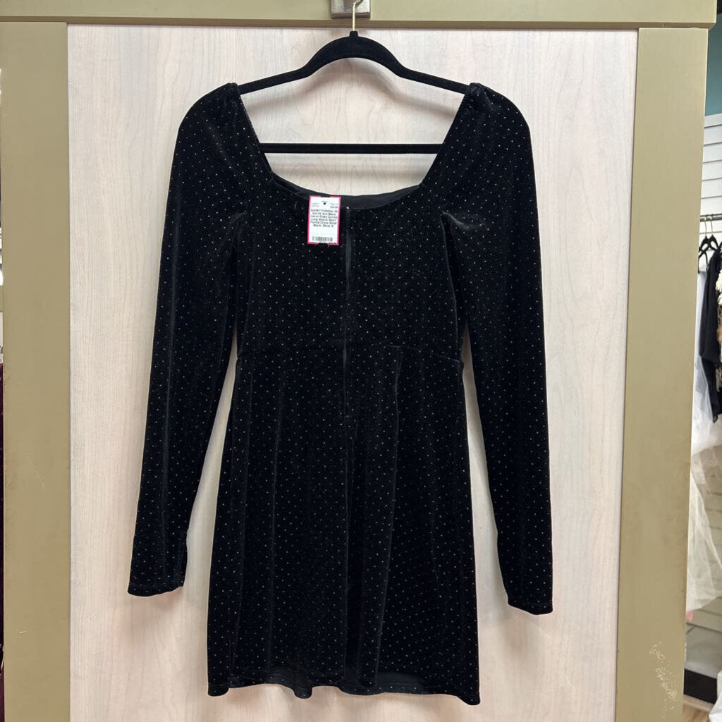 Mi Ami Black Velvet Polka Dotted Long Sleeve Short Formal Dress Small