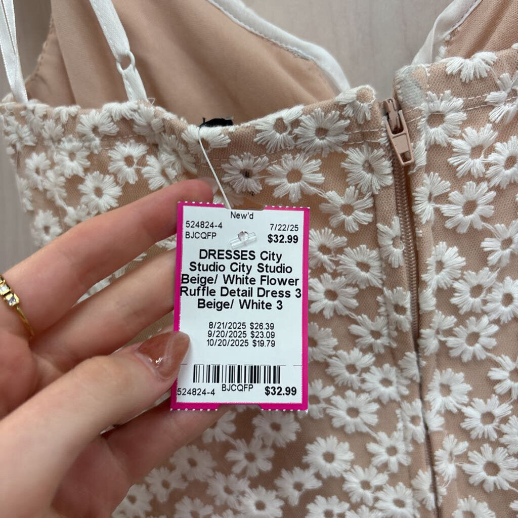 City Studio Beige/ White Flower Ruffle Detail Dress 3