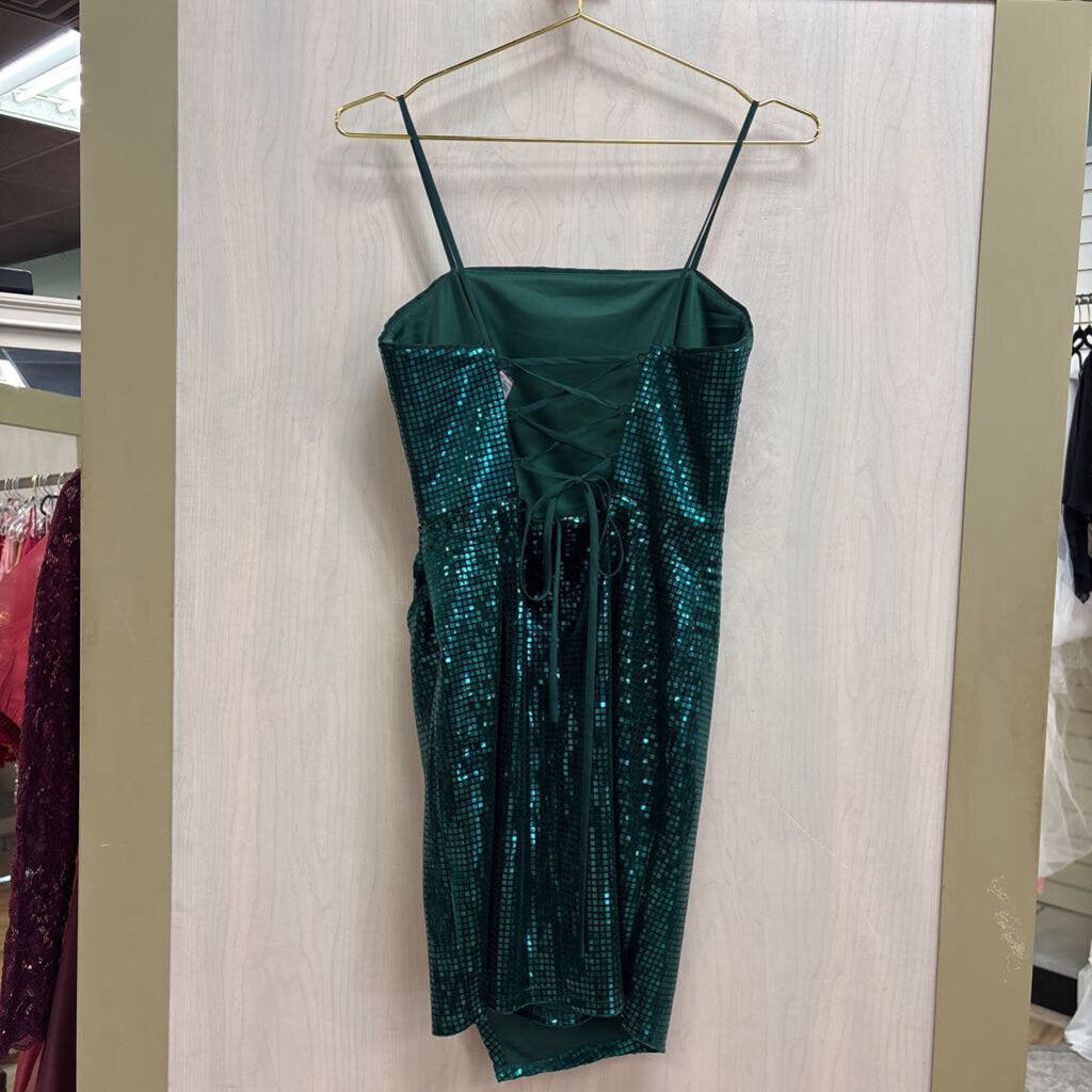 Jules and Cleo Green Shiny Short Formal Dress 4