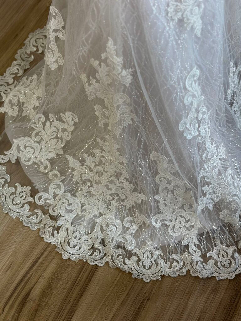 Maggie Sottero Ivory Lace Fitted Gown with Shimmer Layer 10