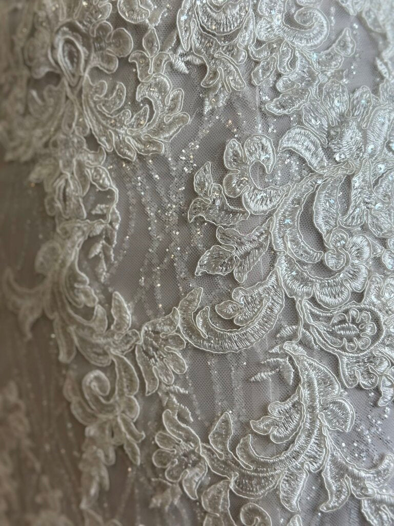 Maggie Sottero Ivory Lace Fitted Gown with Shimmer Layer 10