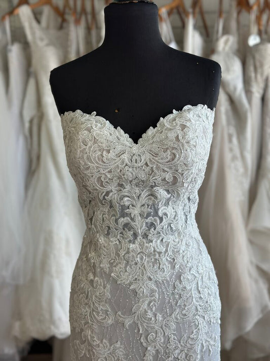 Maggie Sottero Ivory Lace Fitted Gown with Shimmer Layer 10