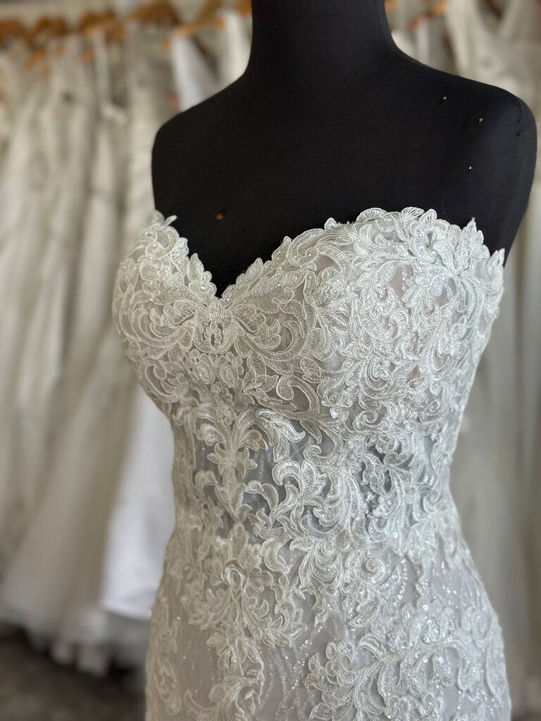 Maggie Sottero Ivory Lace Fitted Gown with Shimmer Layer 10