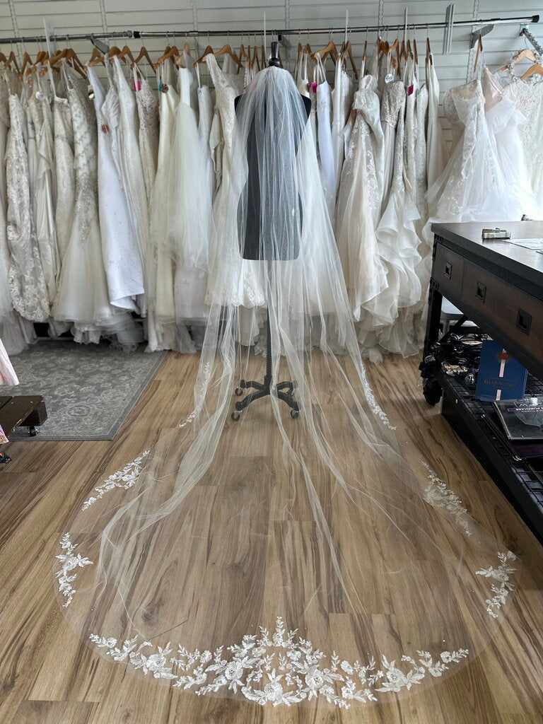 Ivory Lace Edge Sparkle Cathedral Length Veil