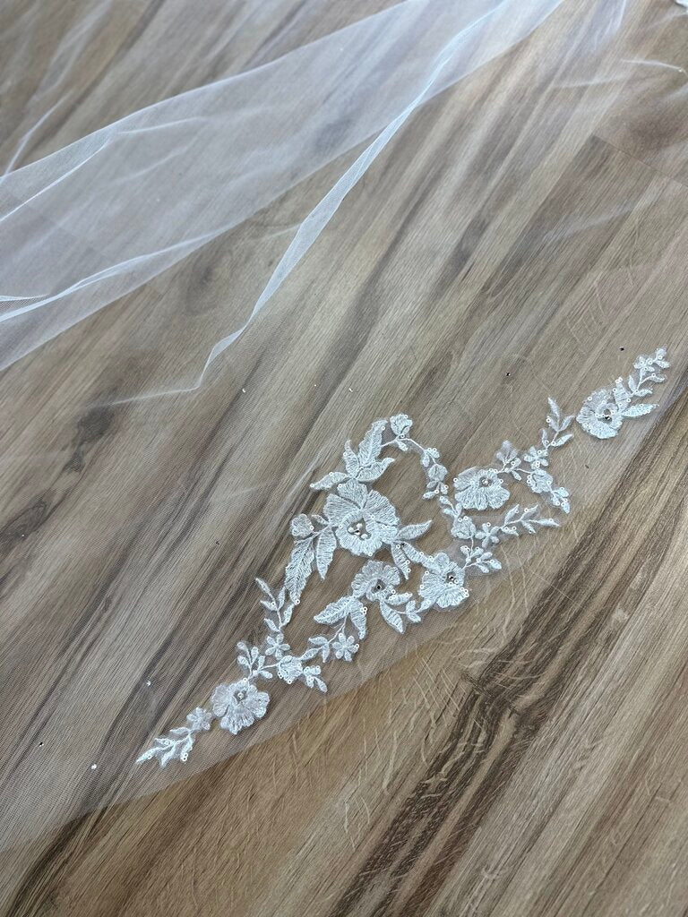 Ivory Lace Edge Sparkle Cathedral Length Veil