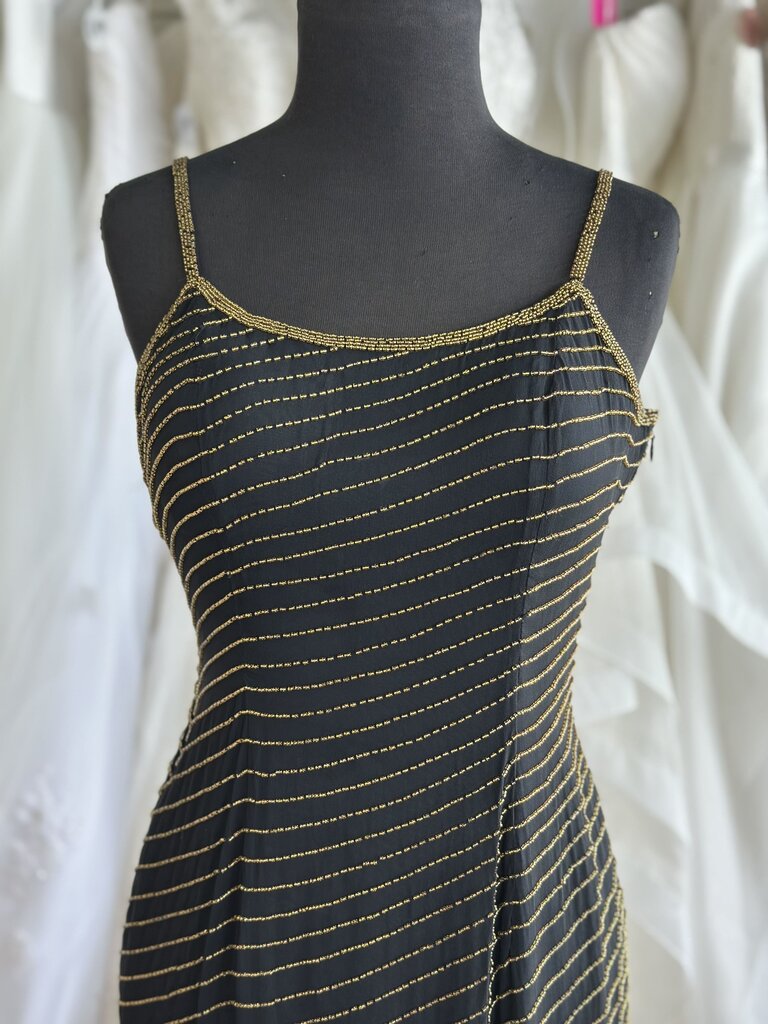 Vintage AJ Bari Black/ Gold Beaded Long Formal Dress 6