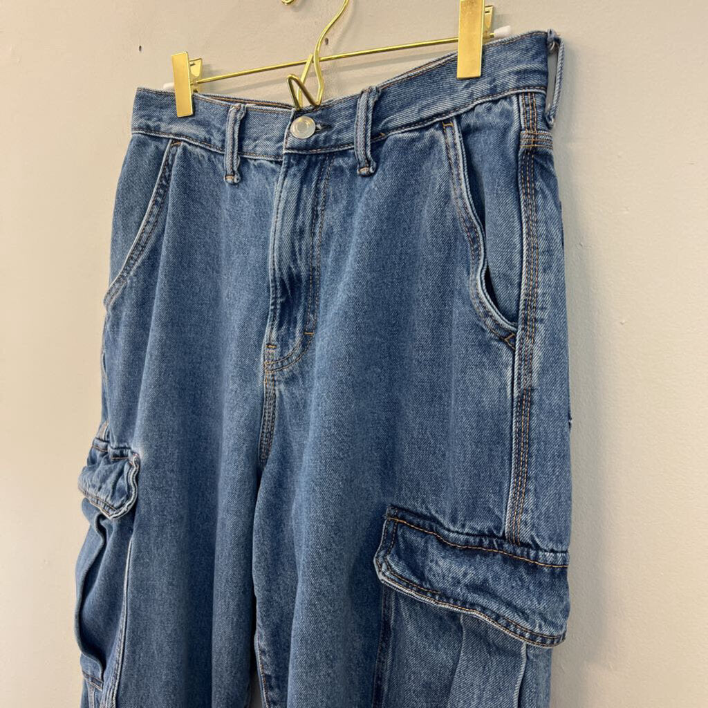 H&M Medium Wash Baggy Fit Cargo Jeans 28