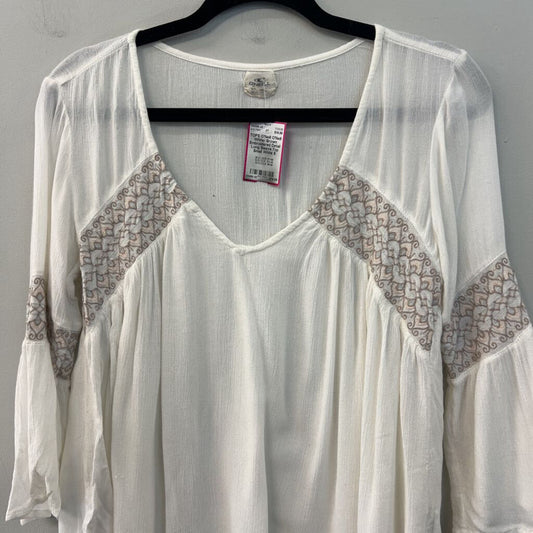 O'Neill White/ Brown Embroidered Detail Long Sleeve Top Small