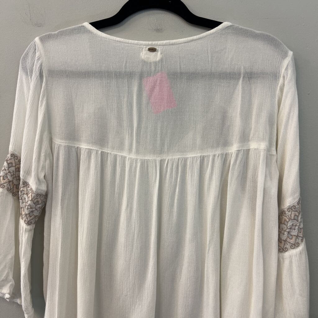 O'Neill White/ Brown Embroidered Detail Long Sleeve Top Small