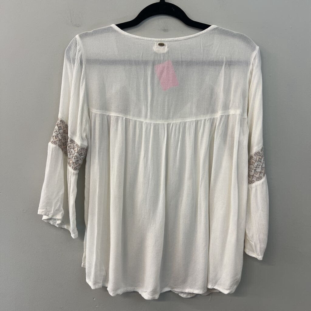 O'Neill White/ Brown Embroidered Detail Long Sleeve Top Small