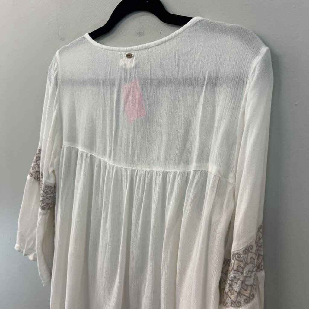 O'Neill White/ Brown Embroidered Detail Long Sleeve Top Small