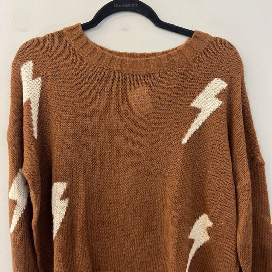 Vestique Brown/ Cream Lightning Bolt Sweater Top Medium
