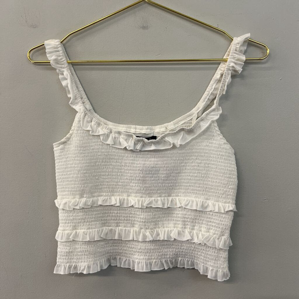 Urban Outfitters White Smocked Cropped Tank Top Medium