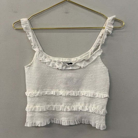 Urban Outfitters White Smocked Cropped Tank Top Medium