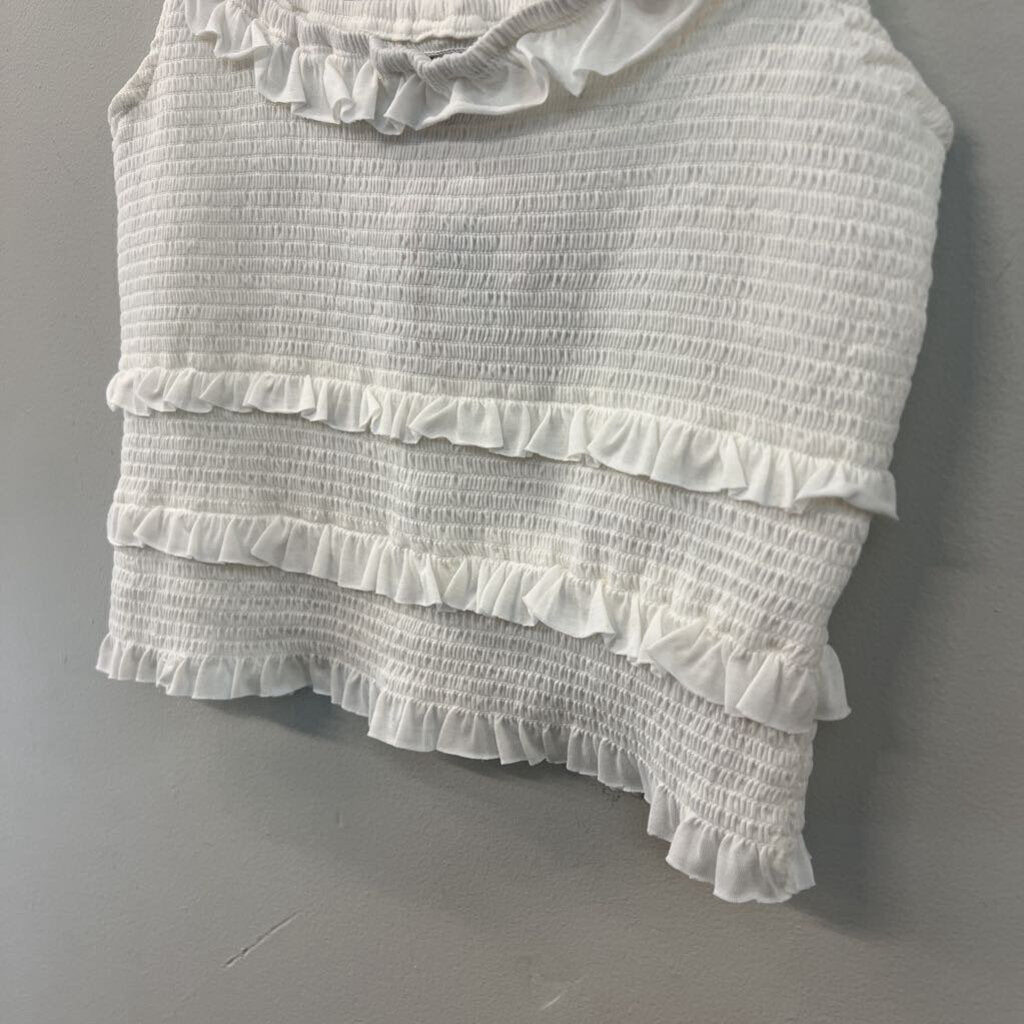 Urban Outfitters White Smocked Cropped Tank Top Medium