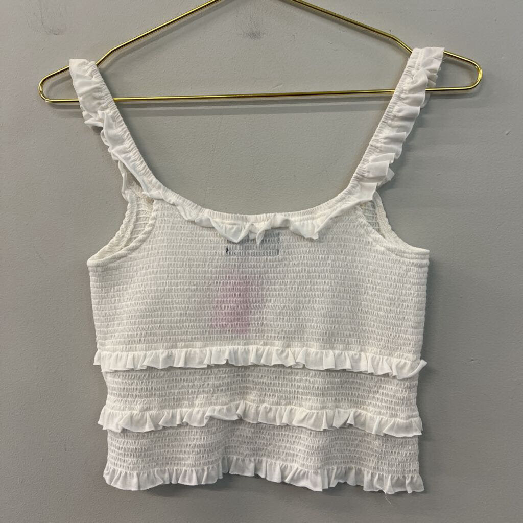 Urban Outfitters White Smocked Cropped Tank Top Medium