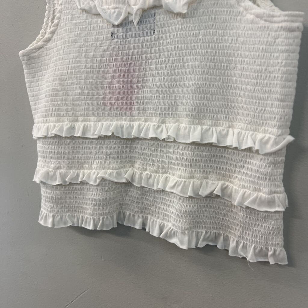 Urban Outfitters White Smocked Cropped Tank Top Medium