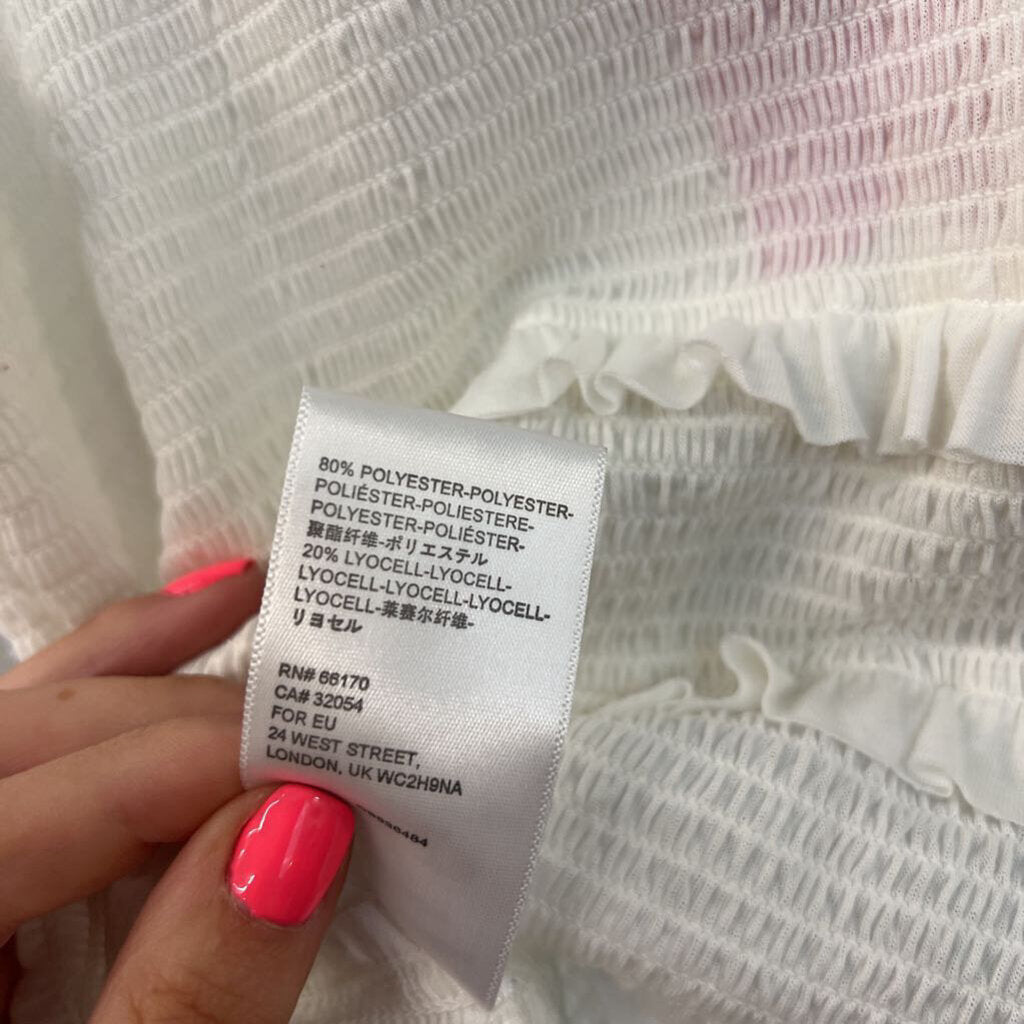 Urban Outfitters White Smocked Cropped Tank Top Medium
