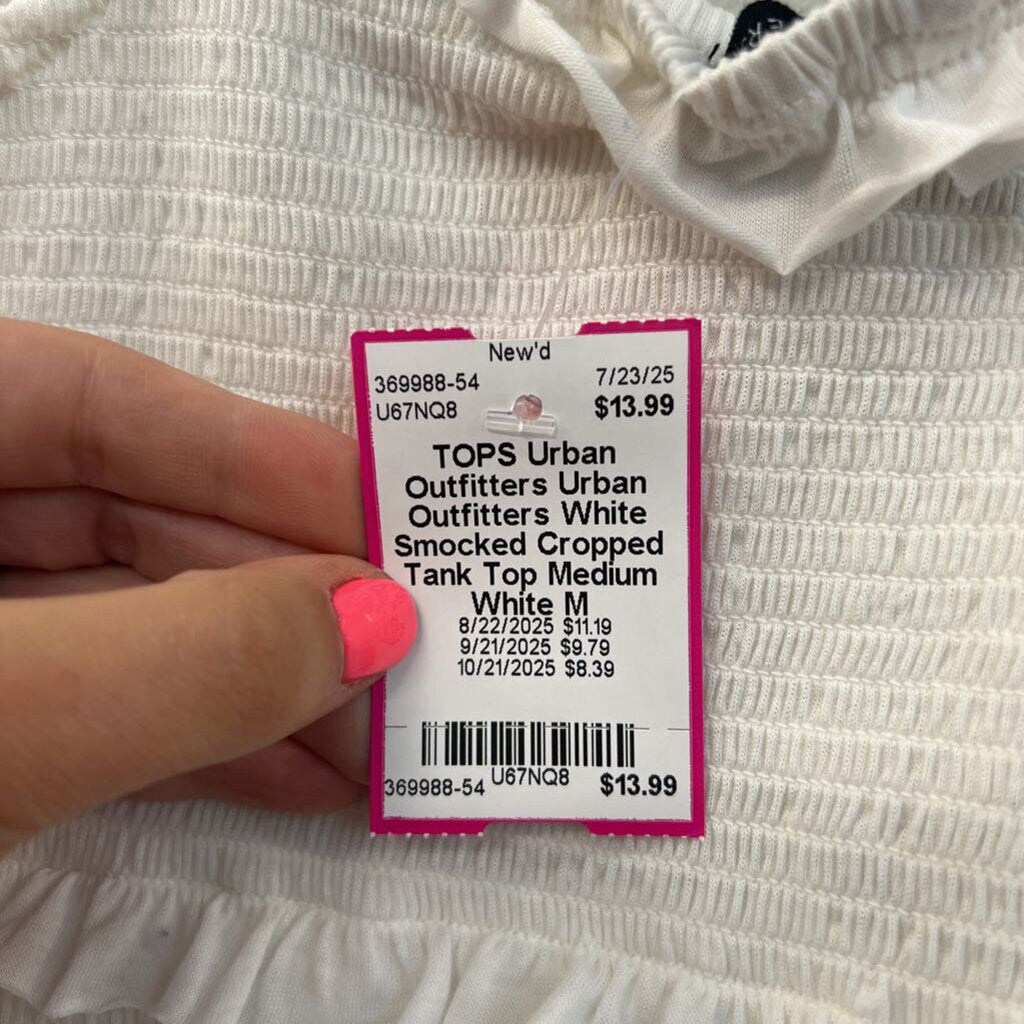 Urban Outfitters White Smocked Cropped Tank Top Medium