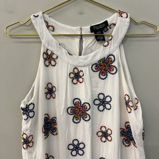 Papillon White/ Multi Embroidered Flower Dress Medium