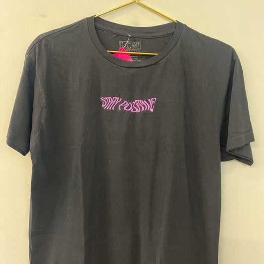 LCM Black/ Purple Still Positive Embroidered Short Sleeve Graphic Tee Large