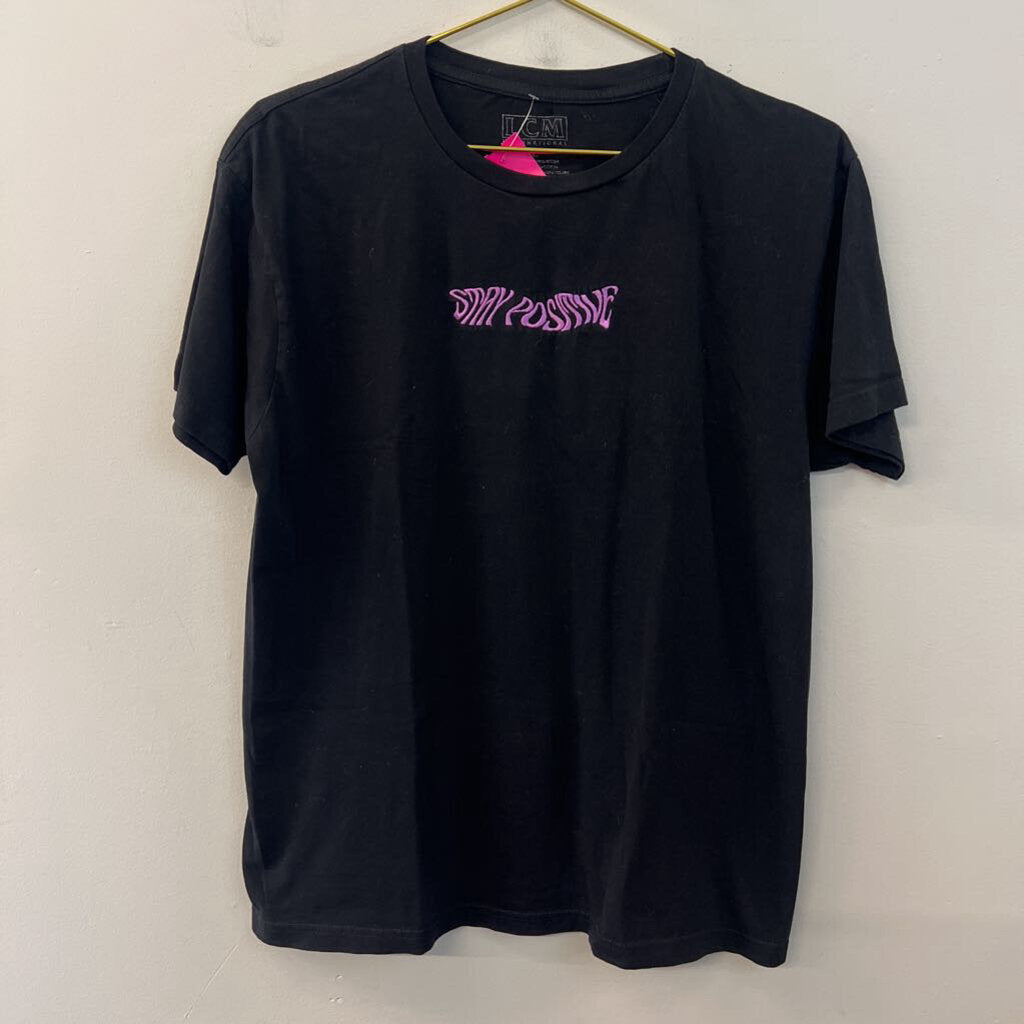 LCM Black/ Purple Still Positive Embroidered Short Sleeve Graphic Tee Large