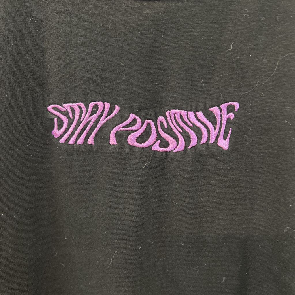 LCM Black/ Purple Still Positive Embroidered Short Sleeve Graphic Tee Large