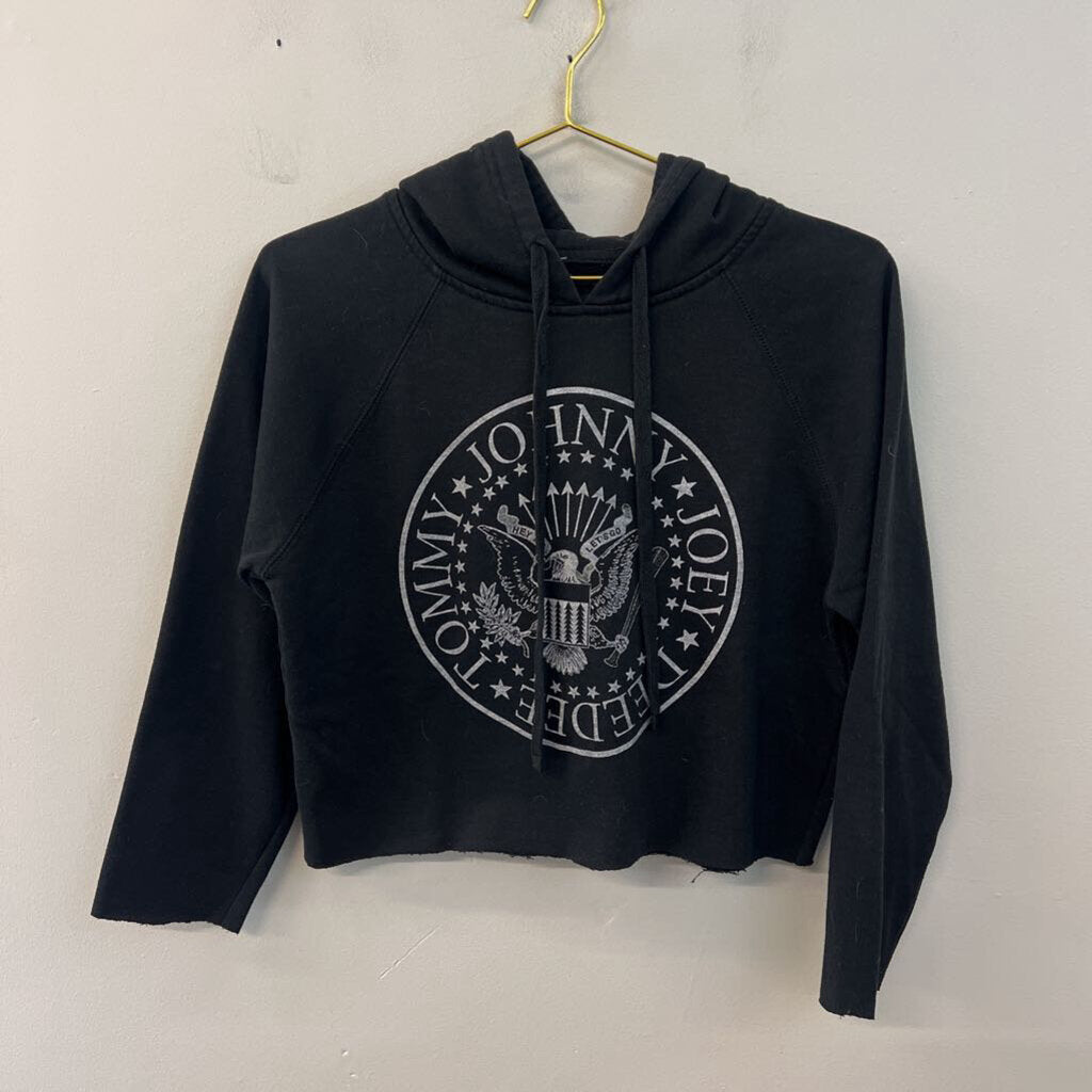 Ramones Black/ Grey Long Sleeve Cropped Hooded Pullover Medium