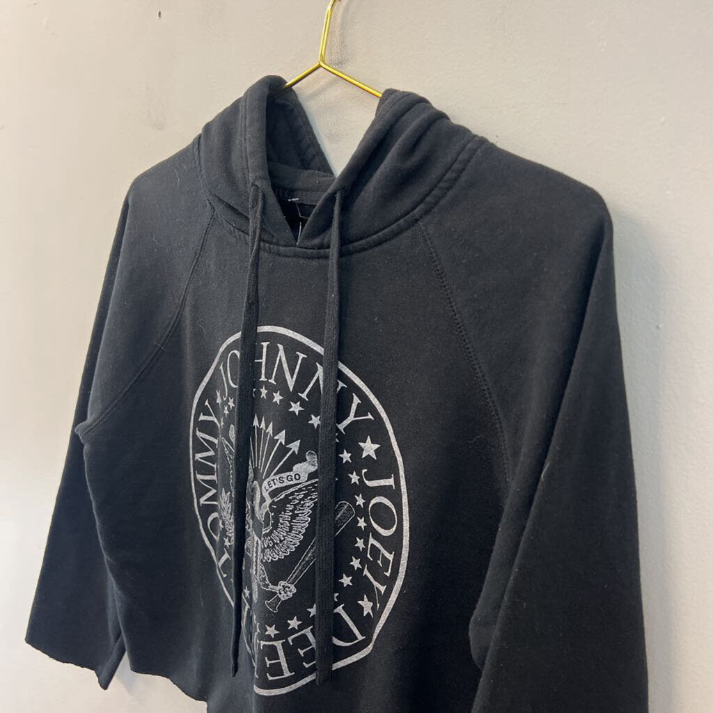 Ramones Black/ Grey Long Sleeve Cropped Hooded Pullover Medium