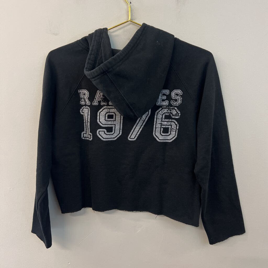 Ramones Black/ Grey Long Sleeve Cropped Hooded Pullover Medium