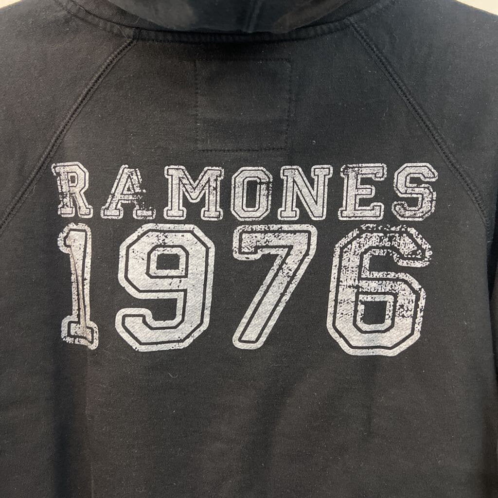 Ramones Black/ Grey Long Sleeve Cropped Hooded Pullover Medium