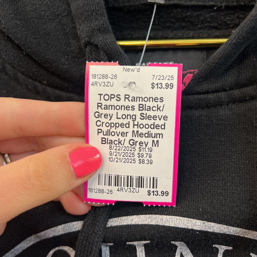 Ramones Black/ Grey Long Sleeve Cropped Hooded Pullover Medium