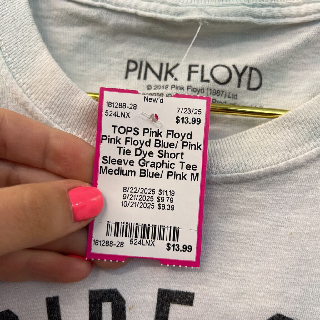 Pink Floyd Blue/ Pink Tie Dye Short Sleeve Graphic Tee Medium