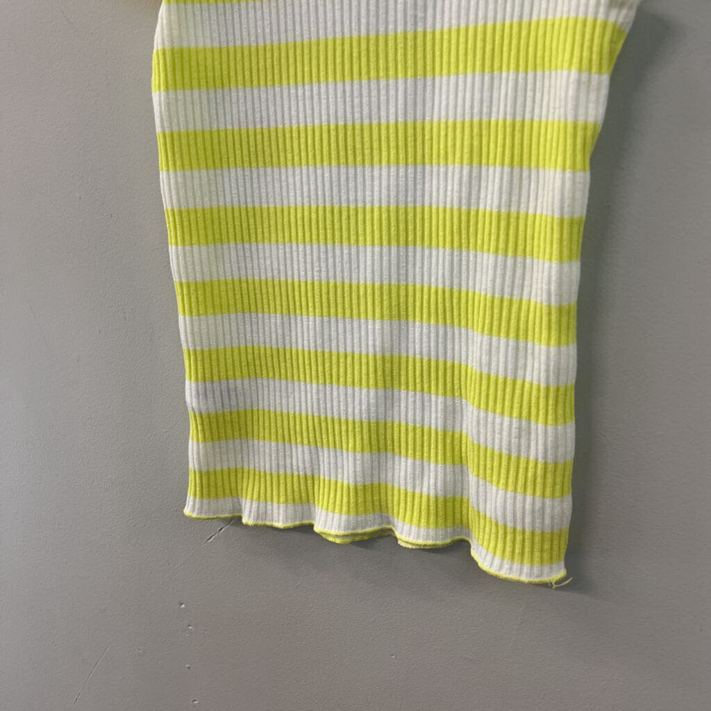 t.la Neon Yellow/ White Striped Short Ruffle Sleeve Top Small