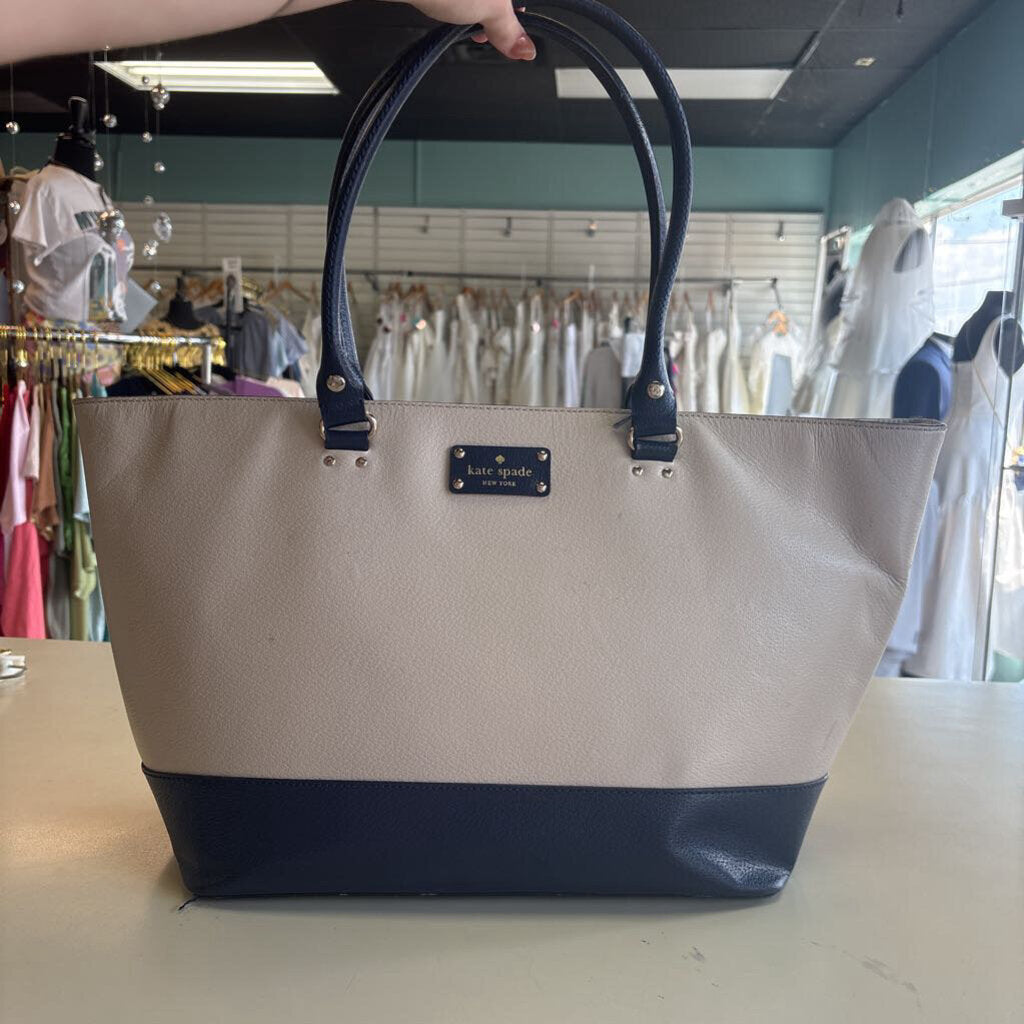 Kate Spade Navy/ Cream Leather Wellesley Tote Purse
