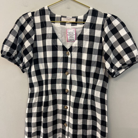 Loft Black/ White Gingham Short Sleeve Button Down Dress 2