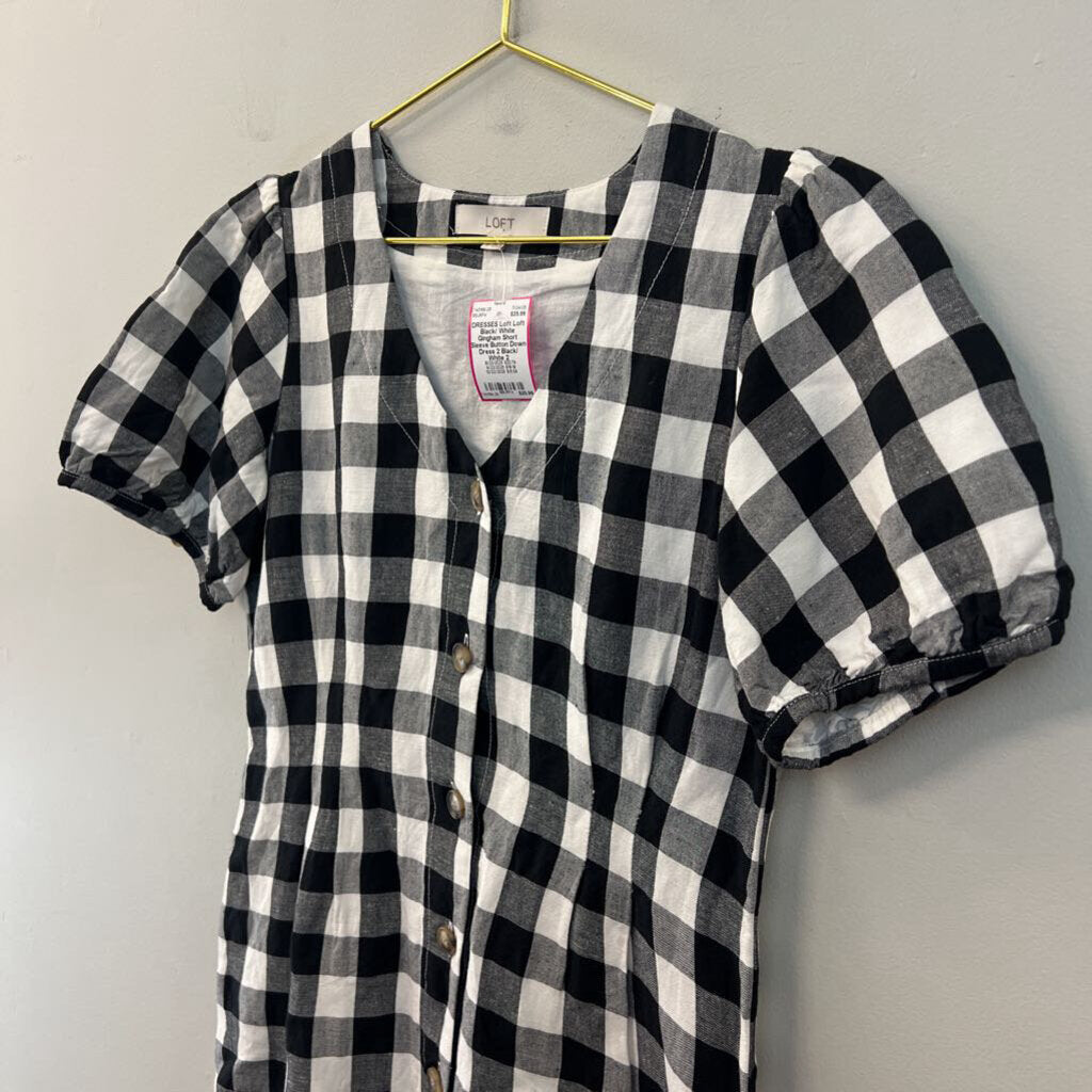 Loft Black/ White Gingham Short Sleeve Button Down Dress 2