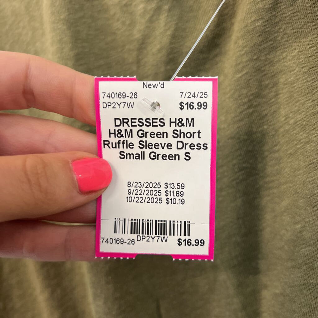H&M Green Short Ruffle Sleeve Dress Small