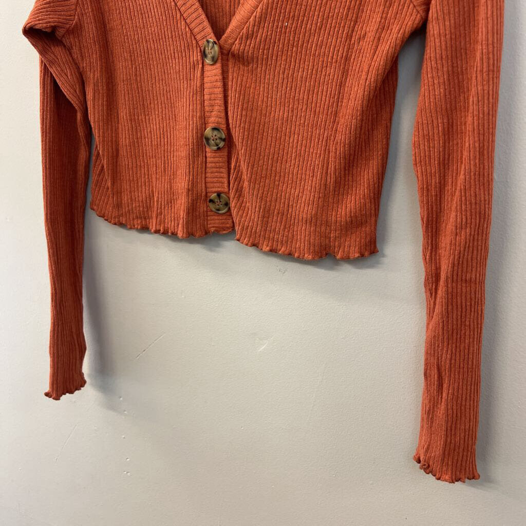 Altar'd State Orange Cropped Long Sleeve Cardigan Large