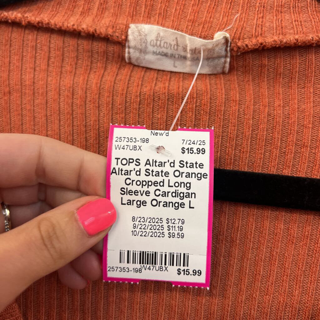 Altar'd State Orange Cropped Long Sleeve Cardigan Large