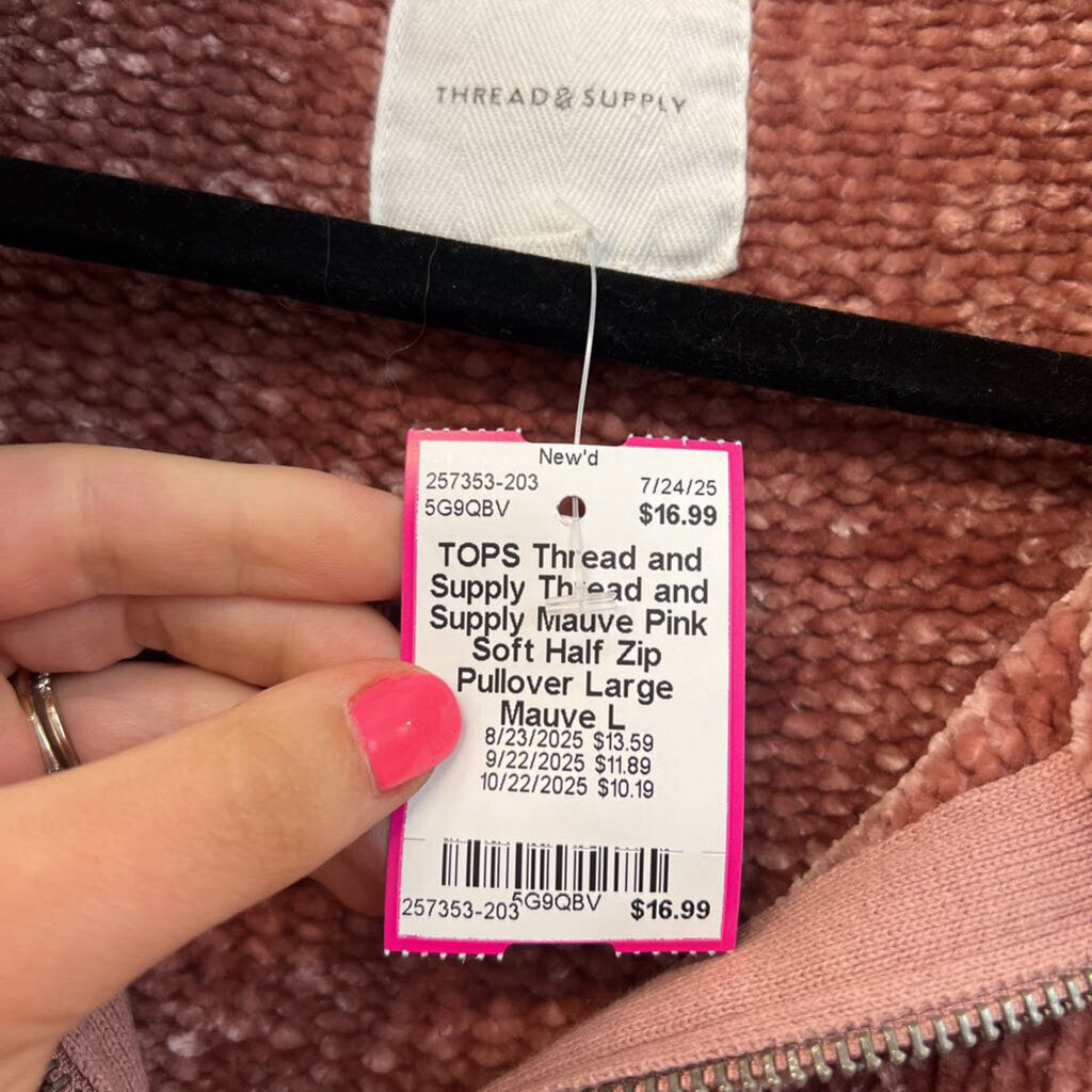 Thread and Supply Mauve Pink Soft Half Zip Pullover Large