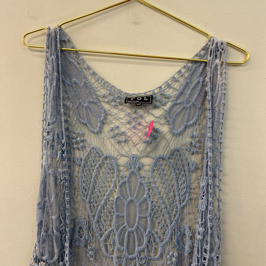 POL Blue Crochet Open Front Vest Top Small/ Medium