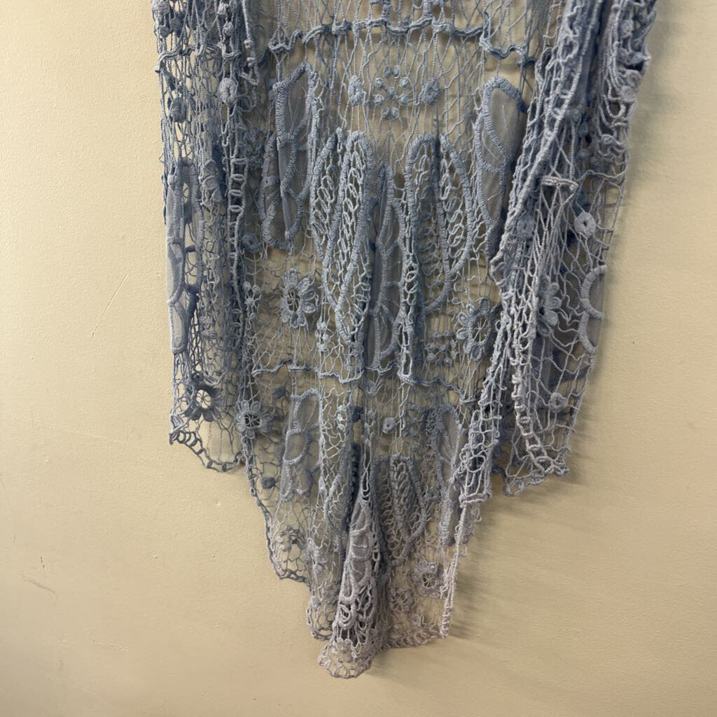 POL Blue Crochet Open Front Vest Top Small/ Medium
